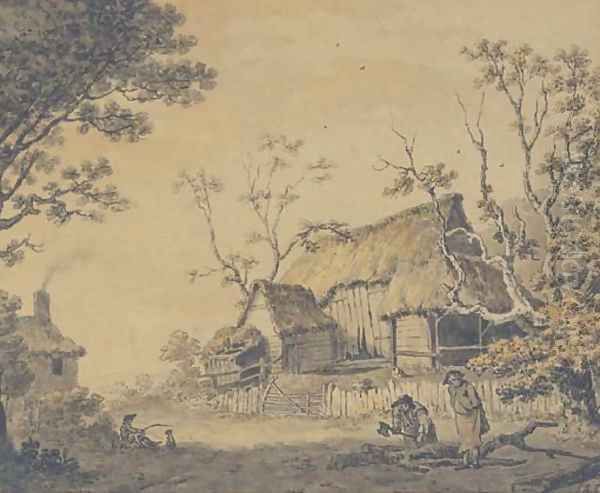 Figures outside a cottage Oil Painting by John Inigo Richards