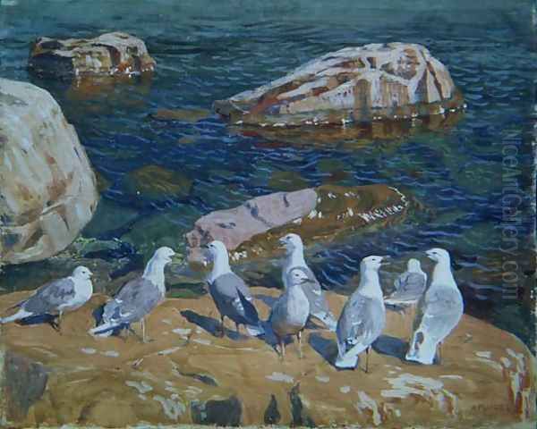 Seagulls, 1910 Oil Painting by Arkadij Aleksandrovic Rylov