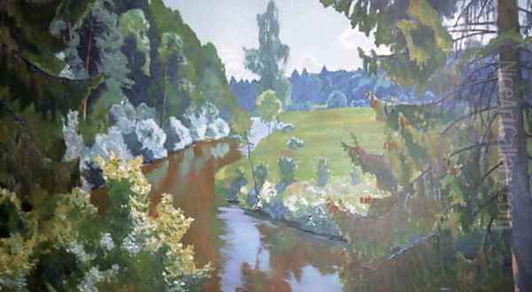 In the Green Banks Oil Painting by Arkadij Aleksandrovic Rylov