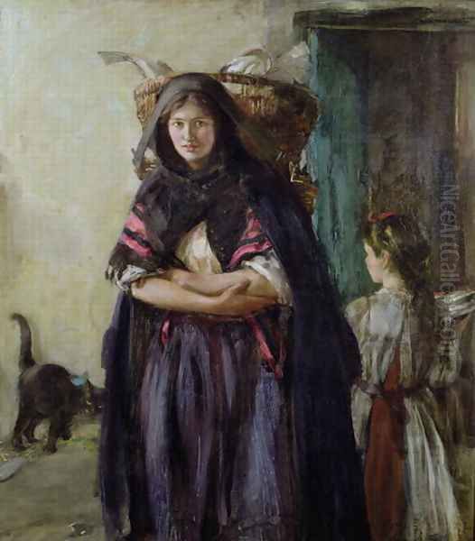 A Newhaven Fishwife Oil Painting by Alexander Ignatius Roche