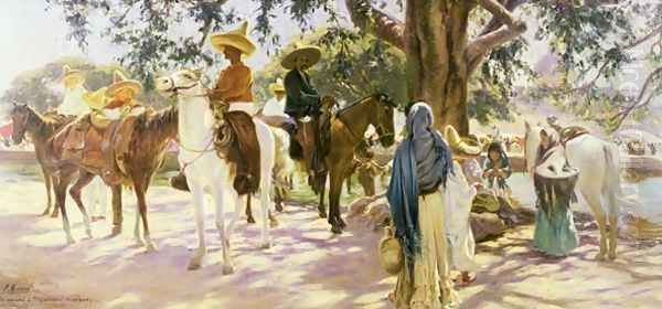 Market day at San Gabriel 1909, Mexico Oil Painting by Pedro Ribera