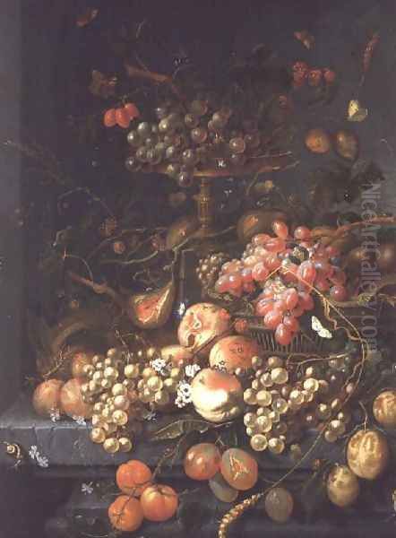 Still life of fruit on a ledge Oil Painting by Coenraet Roepel