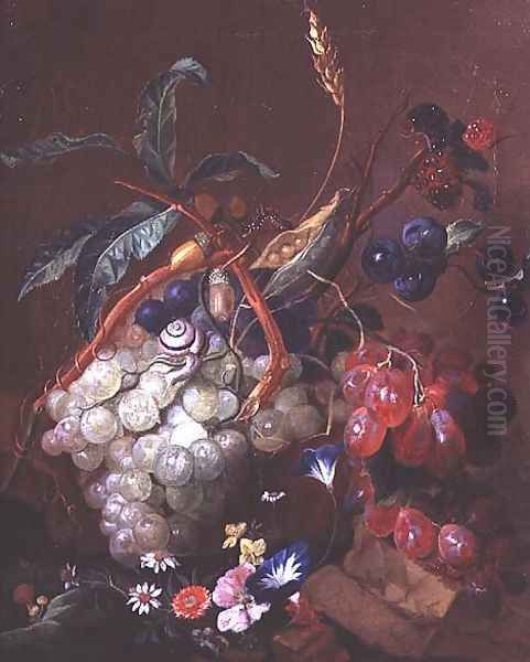 Still life with fruit, wheat and insects Oil Painting by Coenraet Roepel