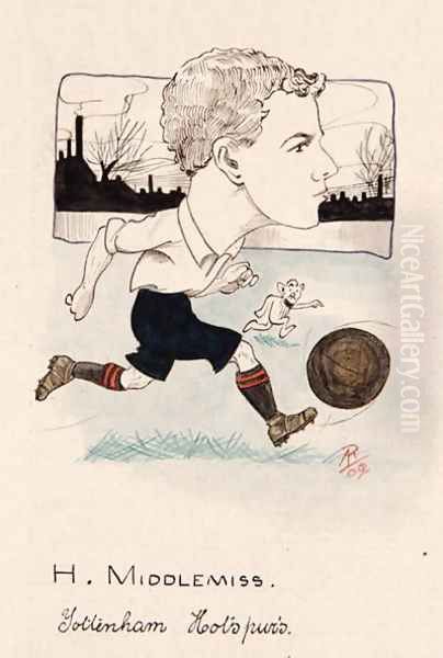 Bert Middlemiss, Tottenham Hotspur, drawing for a set of cigarette cards, 1907 Oil Painting by Rip