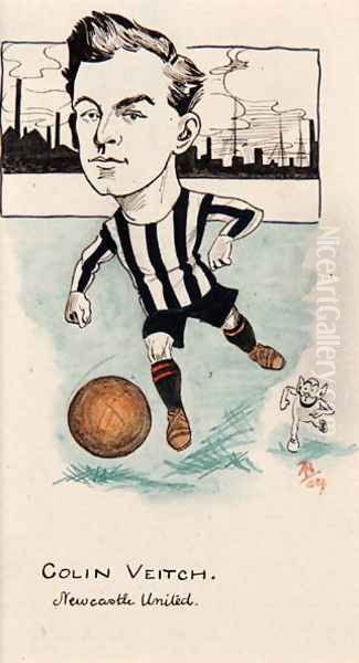 Colin Veitch, Newcastle United, drawing for a set of cigarette cards, 1907 Oil Painting by Rip