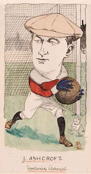 Jimmy Ashcroft, Woolwich Arsenal, drawing for a set of cigarette cards, 1907 Oil Painting by Rip