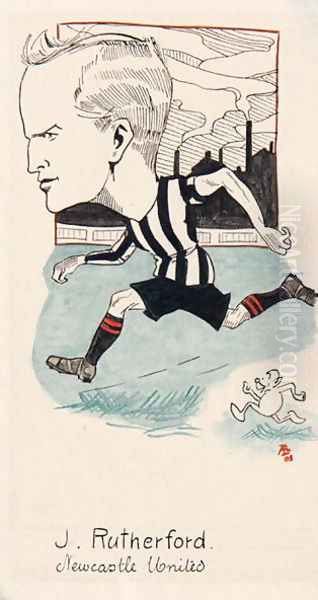 Jock Rutherford, Newcastle United, drawing for a set of cigarette cards, 1907 Oil Painting by Rip