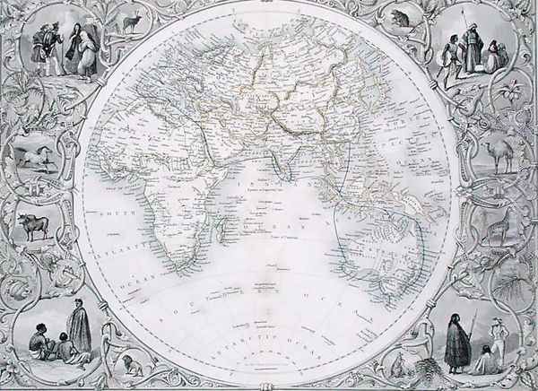 Eastern Hemisphere, from a Series of World Maps published by John Tallis and Co., New York and London, 1850s Oil Painting by John Rapkin