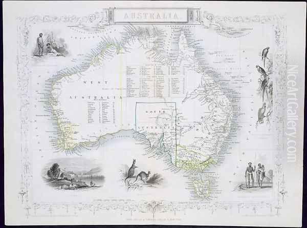 Australia, from a Series of World Maps published by John Tallis and Co., London and New York, 1850s Oil Painting by John Rapkin