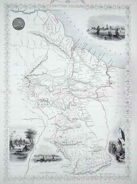 British Guyana, from a Series of World Maps published by John Tallis and Co., New York and London, 1850s Oil Painting by John Rapkin