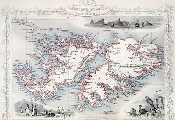 Falkland Islands and Patagonia, from a Series of World Maps published by John Tallis and Co., New York and London, 1850s Oil Painting by John Rapkin