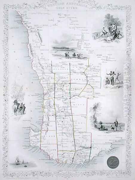 Western Australia, from a Series of World Maps published by John Tallis and Co., London and New York, 1850s Oil Painting by John Rapkin