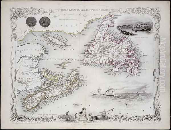 Nova Scotia and Newfoundland, from a Series of World Maps published by John Tallis and Co., New York and London, 1850s Oil Painting by John Rapkin