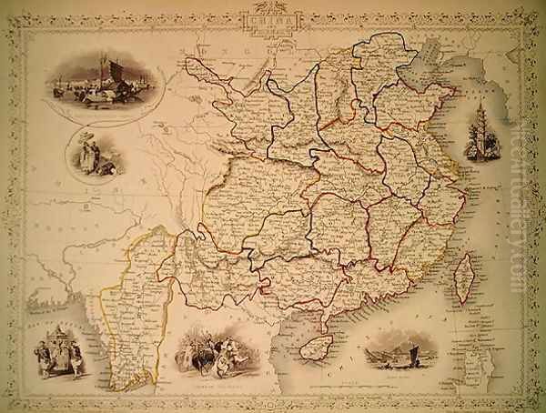 Map of China and Birmah, 1851 Oil Painting by John Rapkin