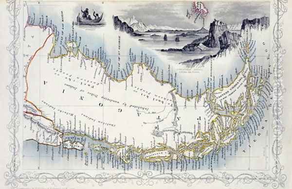 Patagonia, from a Series of World Maps published by John Tallis and Co., New York and London, 1850s Oil Painting by John Rapkin