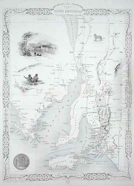 Part of South Australia, from a Series of World Maps published by John Tallis and Co, New York and London, 1850s Oil Painting by John Rapkin