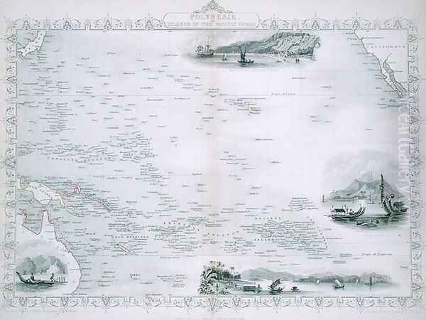 Polynesia or Islands in the Pacific Ocean, from a Series of World Maps by John Tallis and Co., New York and London, 1850s Oil Painting by John Rapkin