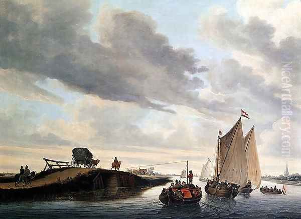 The Water Coach Oil Painting by Jacob Salomonsz. Ruysdael