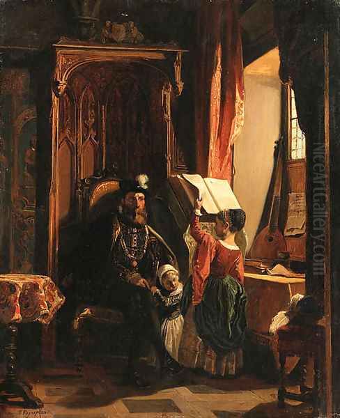 An afternoon of lessons Oil Painting by Camille-Joseph-Etienne Roqueplan