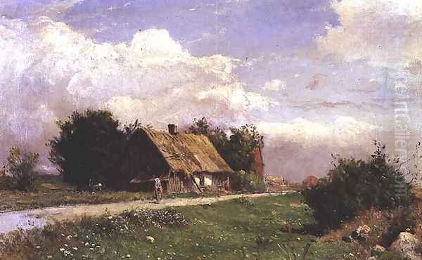 A wooded landscape with figures by a cottage Oil Painting by Gustaf Fredrik Rydberg