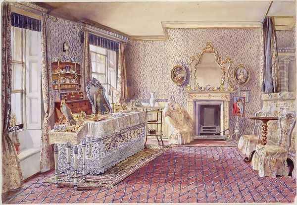 Interior of a bedroom Oil Painting by Samuel A. Rayner