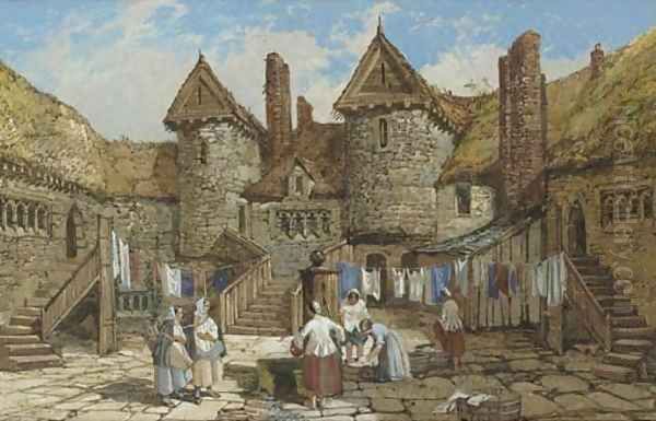 Wash day Oil Painting by Samuel A. Rayner