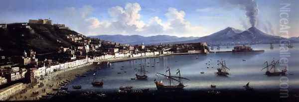 Naples, from the Heights of Posillipo with Vesuvius in the Distance, 1740 Oil Painting by Tommaso Ruiz