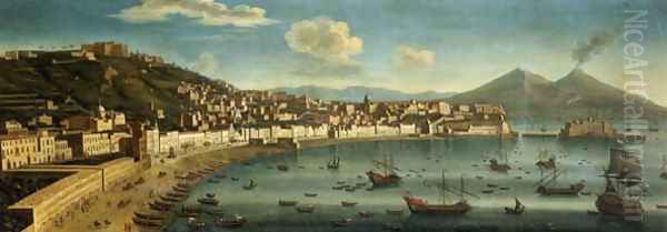 View of The Bay of Naples from the Bay of Chiaia Oil Painting by Tommaso Ruiz