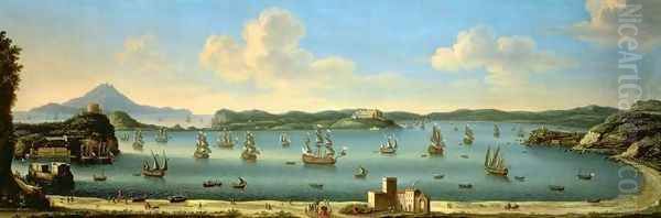 The Gulf of Pozzuoli with Ischia in the Distance 1740 Oil Painting by Tommaso Ruiz