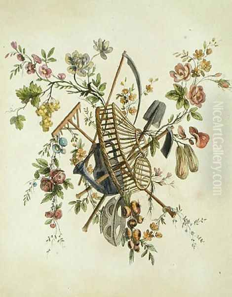 A garden textile design, from Oeuvre contenant un Receuil de Trophees, Attributs, Cartouches, Vases, Fleurs, Ornemens, et Plusieurs Dessins agreeables pour broder les Fauteuils, engraved by Etienne Claude Voysard 1746-1816 Oil Painting by Ranson, Pierre