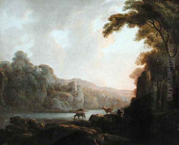 Lakeside Scene with Cattle Oil Painting by John Rathbone