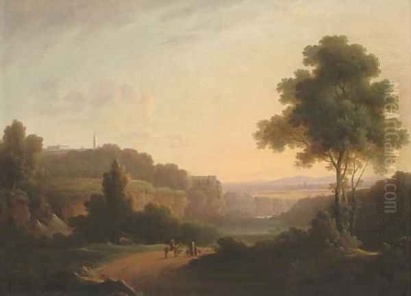 An Italian landscape with a monastery Oil Painting by John Rathbone