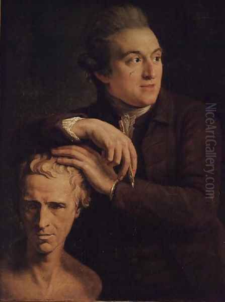 Portrait of Joseph Nollekens 1737-1823 the sculptor with a bust of Laurence Sterne 1713-68 Oil Painting by John Francis Rigaud