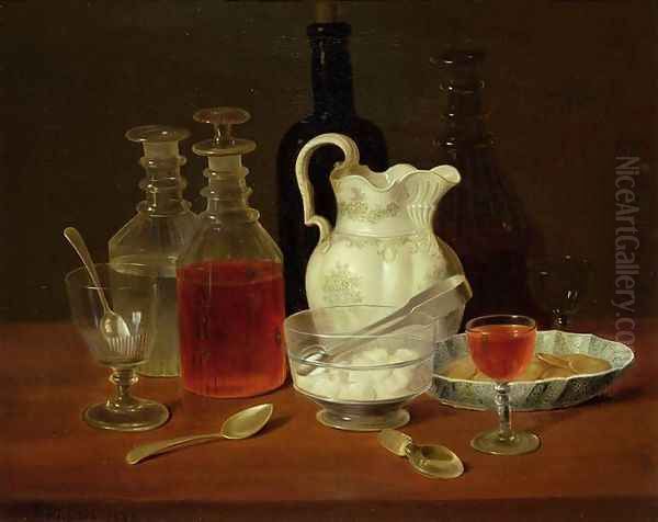 Still Life with Decanters Oil Painting by J. Rhodes