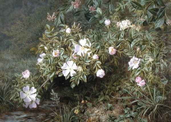 A study of Dog Roses, c.1900 Oil Painting by Niels Pieter Rasmussen