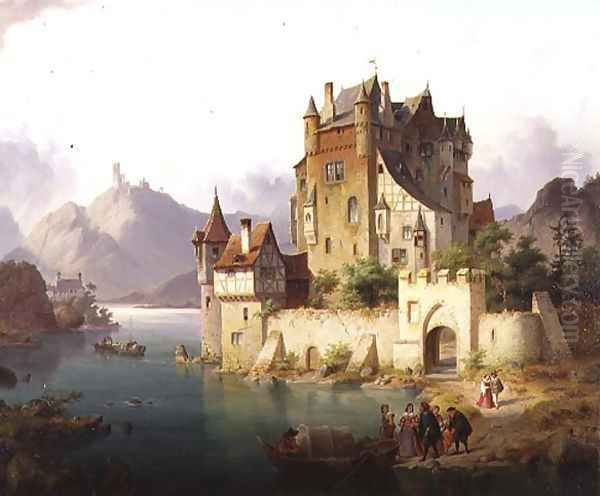 The Castle Ferry, c.1851 Oil Painting by Heinrich von Rustige