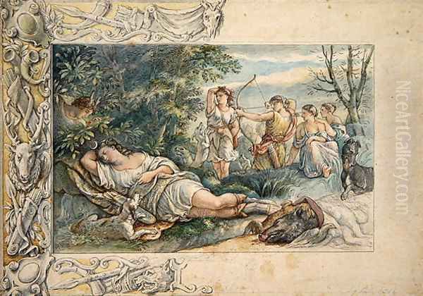 Sleeping Diana with Companions Oil Painting by Ludwig Sigismund Ruhl