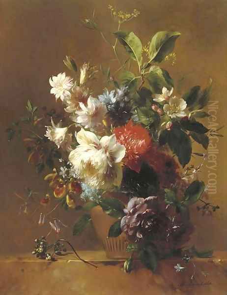 An exuberant still life with flowers Oil Painting by Hendrik Reekers