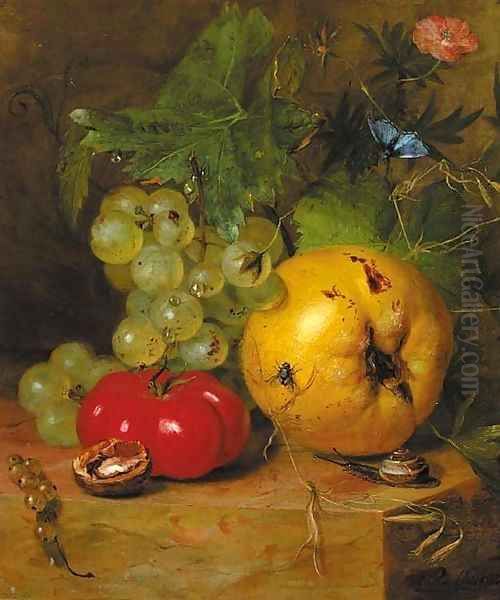 A still life with fruit and insects Oil Painting by Hendrik Reekers