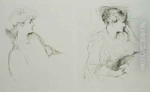 The Duchess of Rutland 1856-1937 left, and Dame Ellen Terry 1848-1928 Oil Painting by Violet, Duchess of Rutland