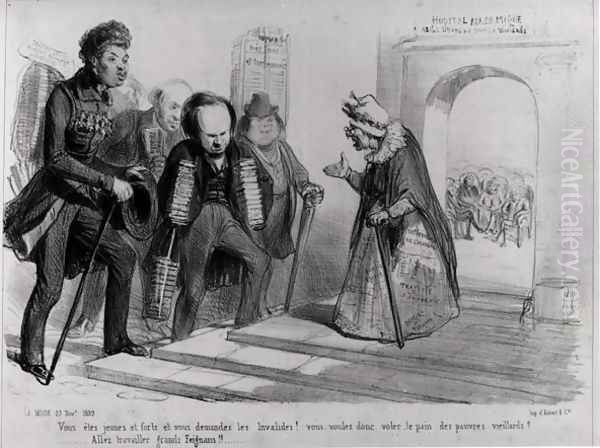 Dumas, Hugo et Balzac seeking their admission to the French Academy, illustration from La Mode, 23rd November 1839 Oil Painting by Benjamin Roubaud