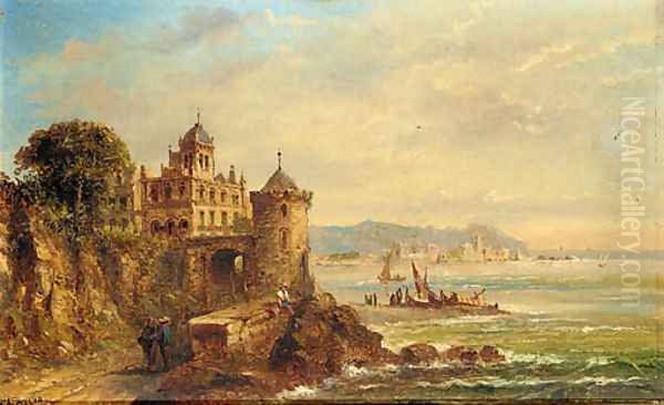 A Mediterranean capriccio Oil Painting by Felice A. Rezia