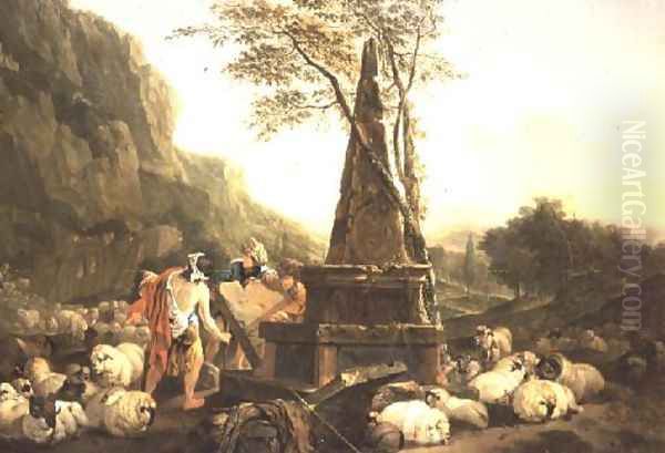 The Meeting of Jacob and Rachel at the Well Oil Painting by Johann Heinrich Roos