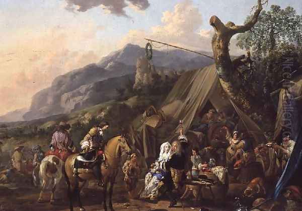 Military commander at a mountain encampment with merrymakers Oil Painting by Johann Heinrich Roos