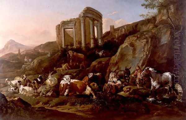 Classical Landscape with Animals Oil Painting by Johann Heinrich Roos