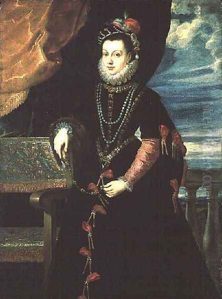 Portrait of Isabelle de Valois, Queen of Spain, wife of Philip II of Spain 1527-98 Oil Painting by (studio of) Rubens, Peter Paul