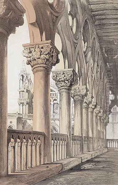 The Ducal Palace, Renaissance Capitals of the Loggia, from 'Examples of the Architecture of Venice by John Ruskin, engraved by G. Rosenthal, 1851 Oil Painting by John Ruskin