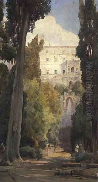 The Villa dEste, Tivoli Oil Painting by Ettore Roesler Franz