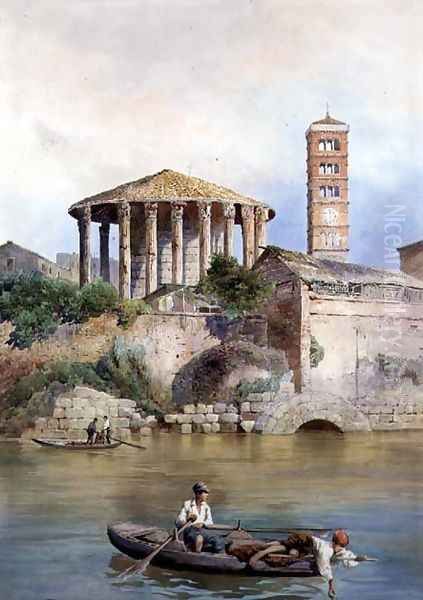 View of the Sbocco della Cloaca Massima, Rome Oil Painting by Ettore Roesler Franz