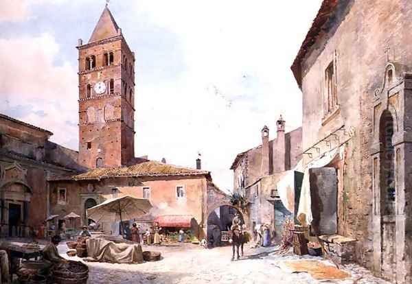 View of the Piazza dellOlmo, Tivoli Oil Painting by Ettore Roesler Franz